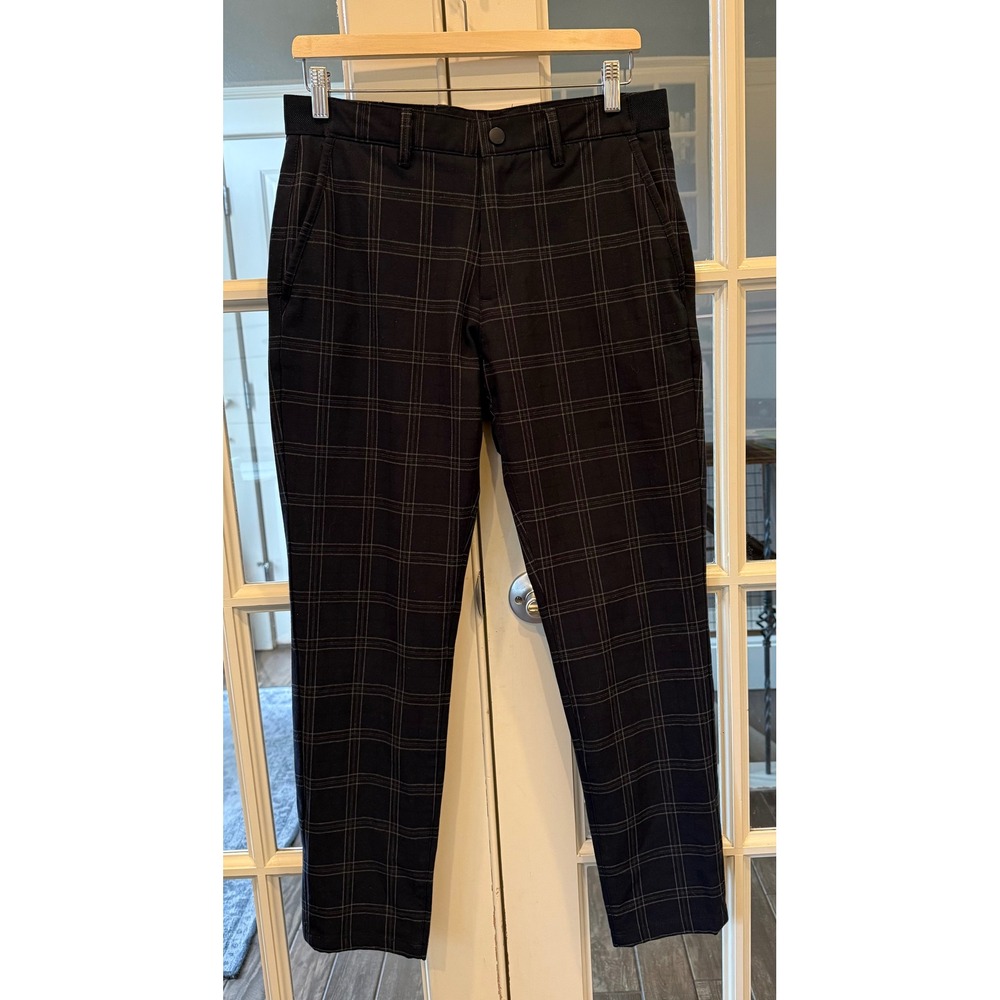 Zara Men's Windowpane Grid Black and Gray Plaid Tapered Trouser Pants Size M